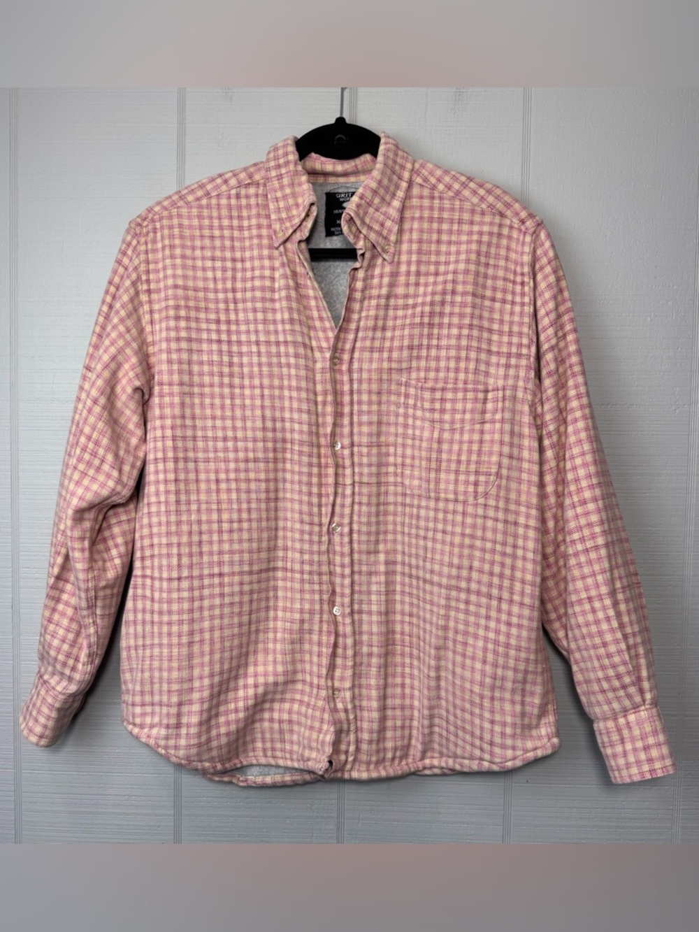 Grit Iron Work Wear Pink Plaid Flannel Button Up Shirt Insulated Fleece Lined XL